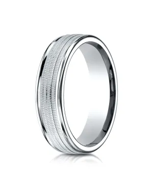 Benchmark Platinum 6mm Comfort-Fit Multi Milgrain Center High Polish Round Edge Design Wedding Band Ring