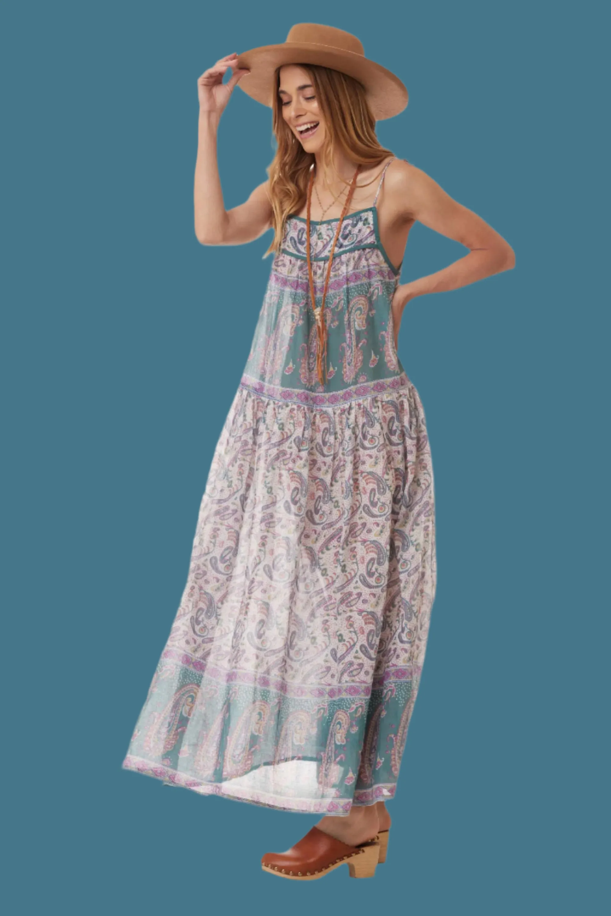 Betsy Printed Maxi Dress Teal