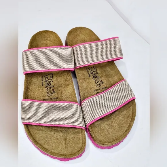 Birkenstock Birki’s Curaçao ll Stretch Slide Sandals Pink &amp; Beige