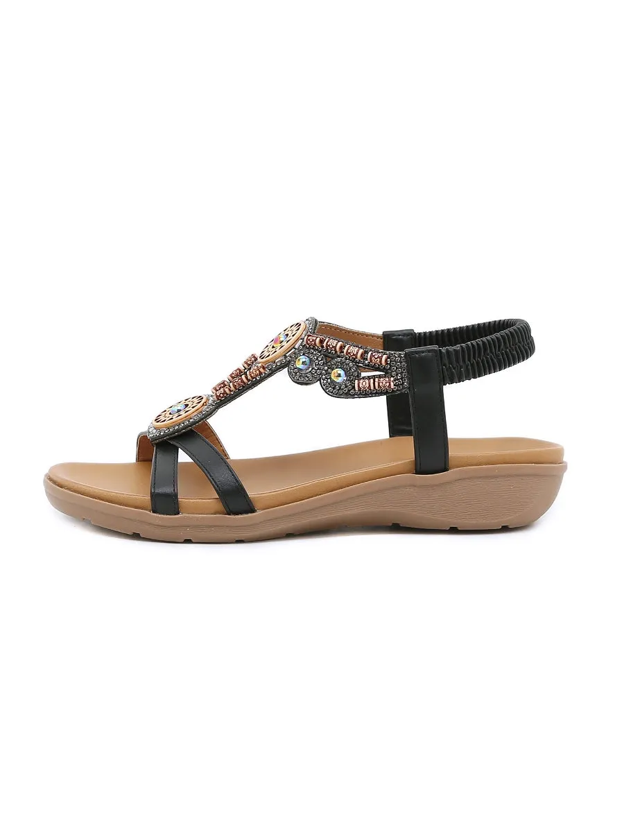 Black Geometric Rhinestone Sandal