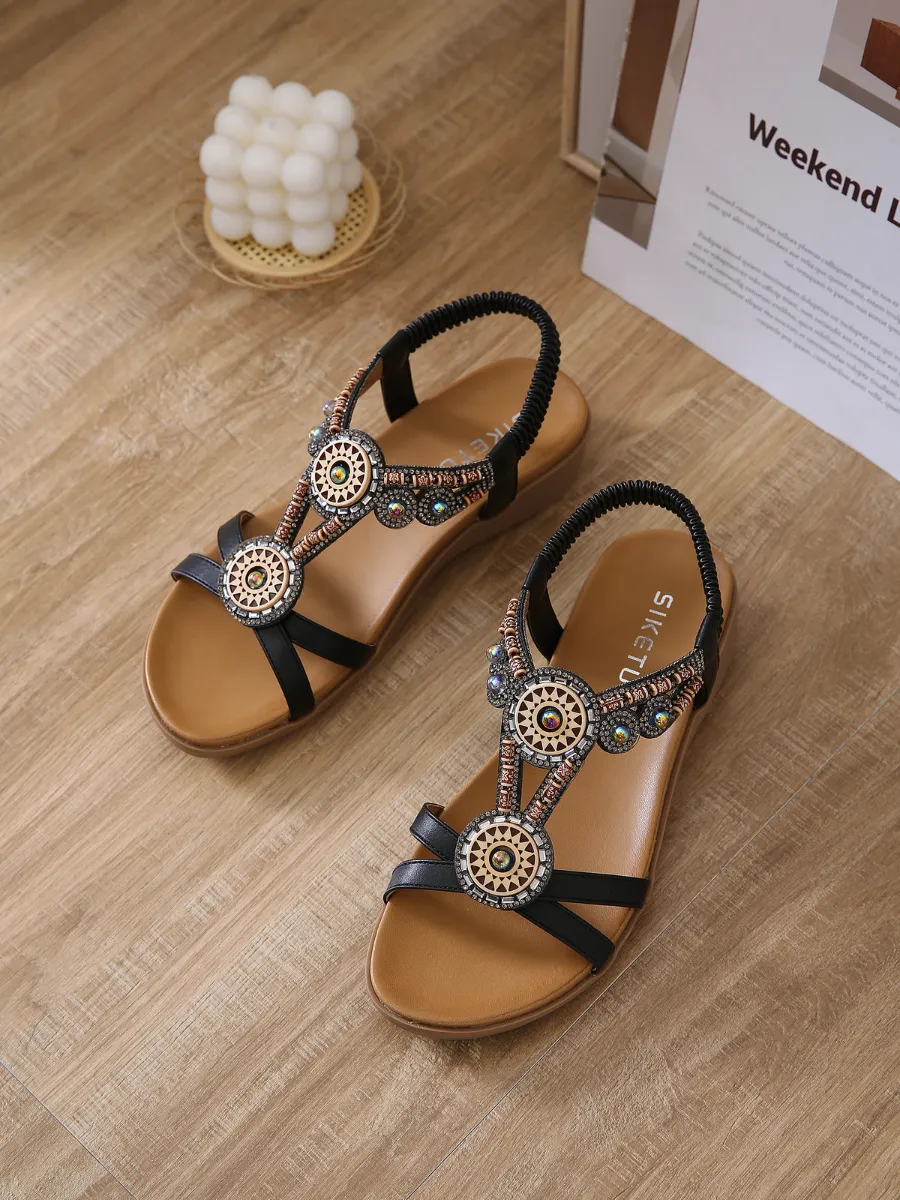 Black Geometric Rhinestone Sandal