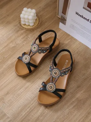 Black Geometric Rhinestone Sandal