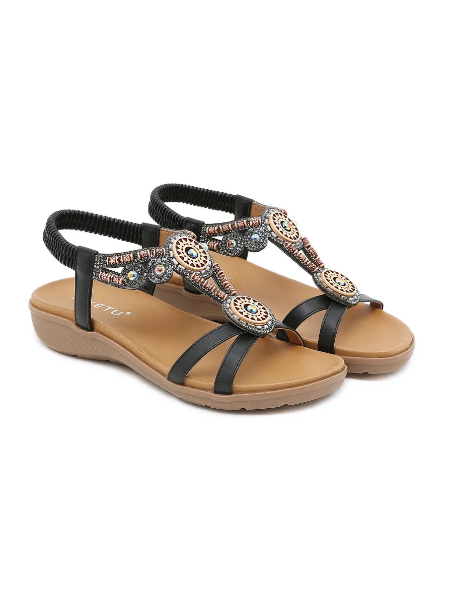 Black Geometric Rhinestone Sandal