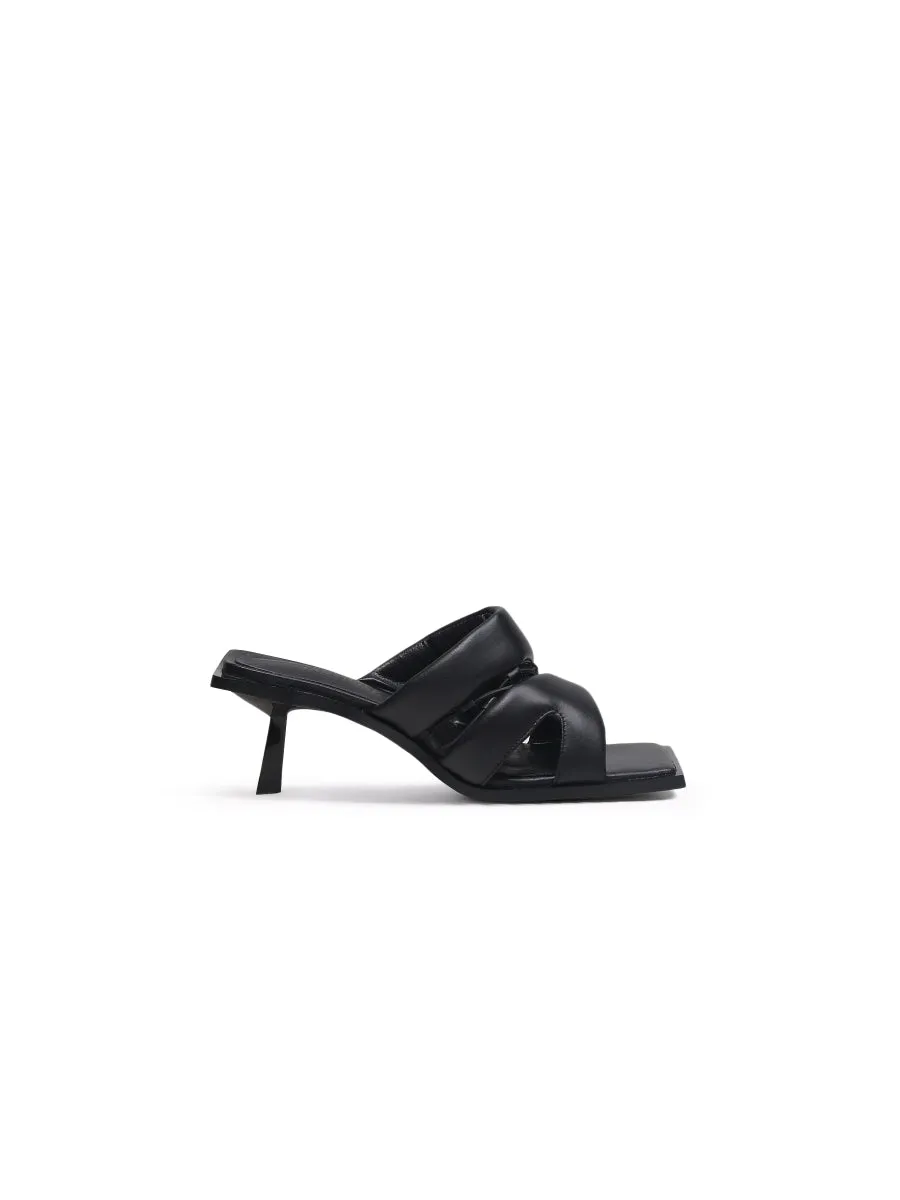 Black Puffy Upper Kitten Heels