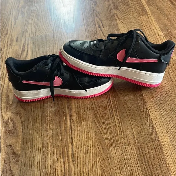 Black Sneakers with Pink Soles and Rhinestone Swoosh