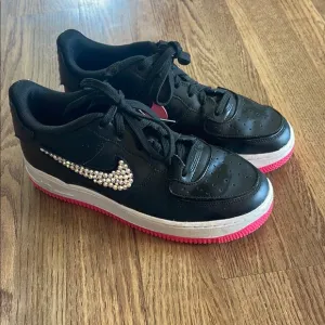 Black Sneakers with Pink Soles and Rhinestone Swoosh