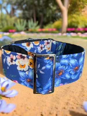 Blue hues of romantic flowers design greyhound Martingale collar cotton covered super soft