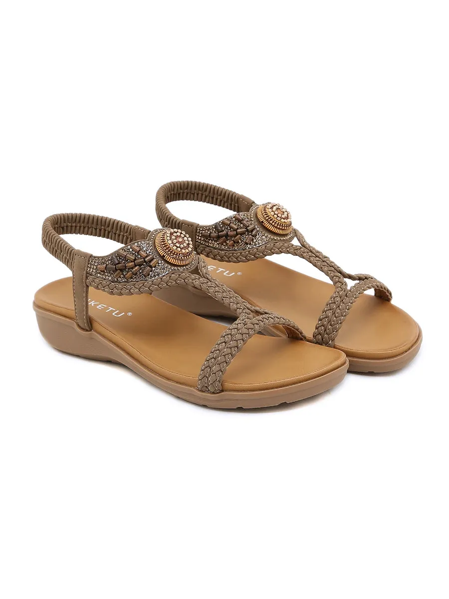 Bohemia Wing Beaded Slingback Khaki