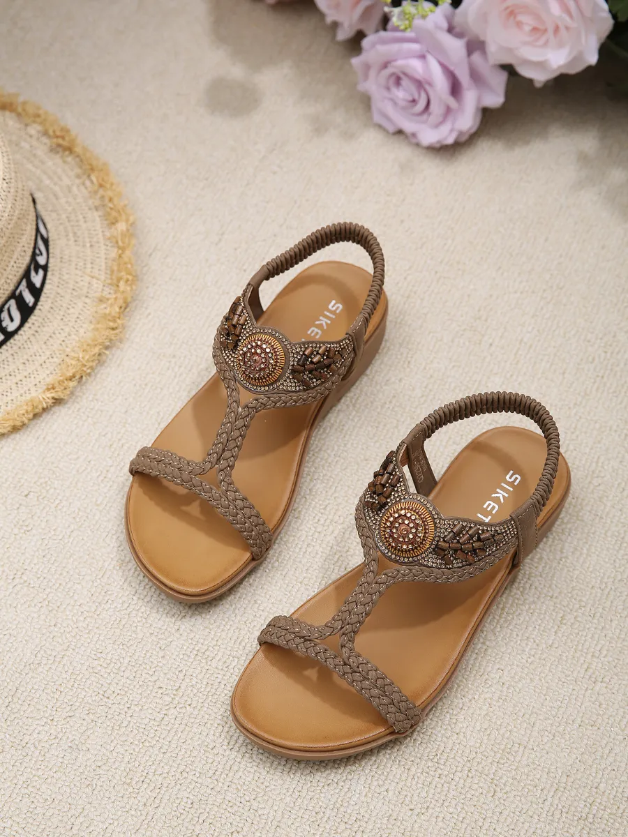 Bohemia Wing Beaded Slingback Khaki