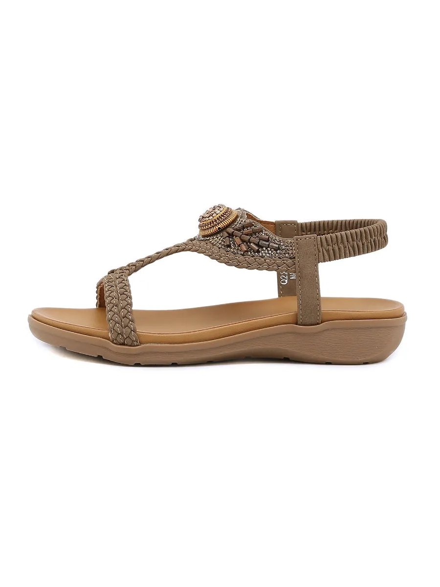 Bohemia Wing Beaded Slingback Khaki