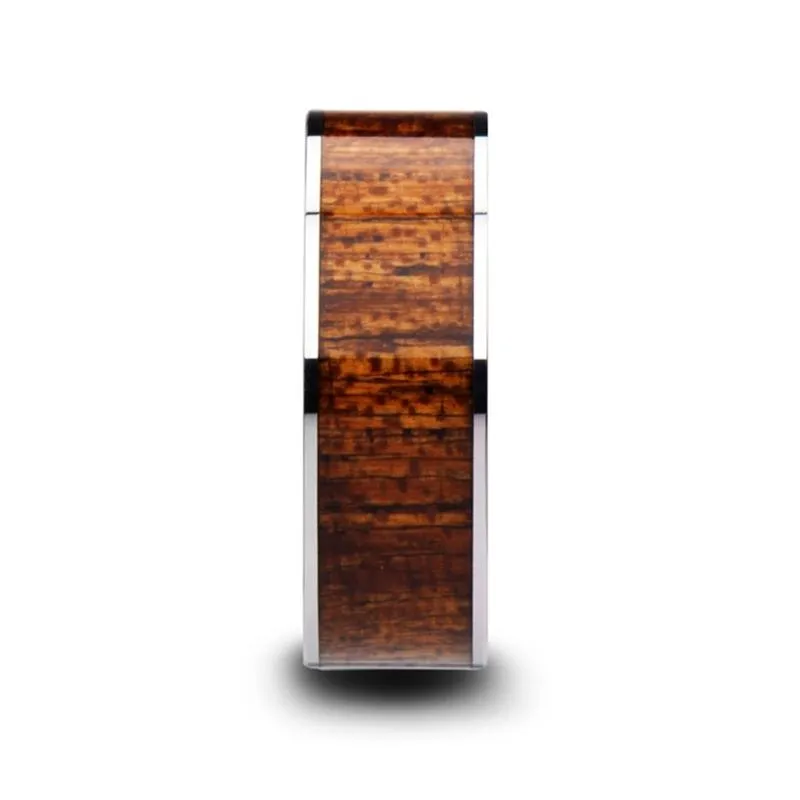 BOLO | Silver Tungsten Ring, Mahogany Wood Inlay, Flat