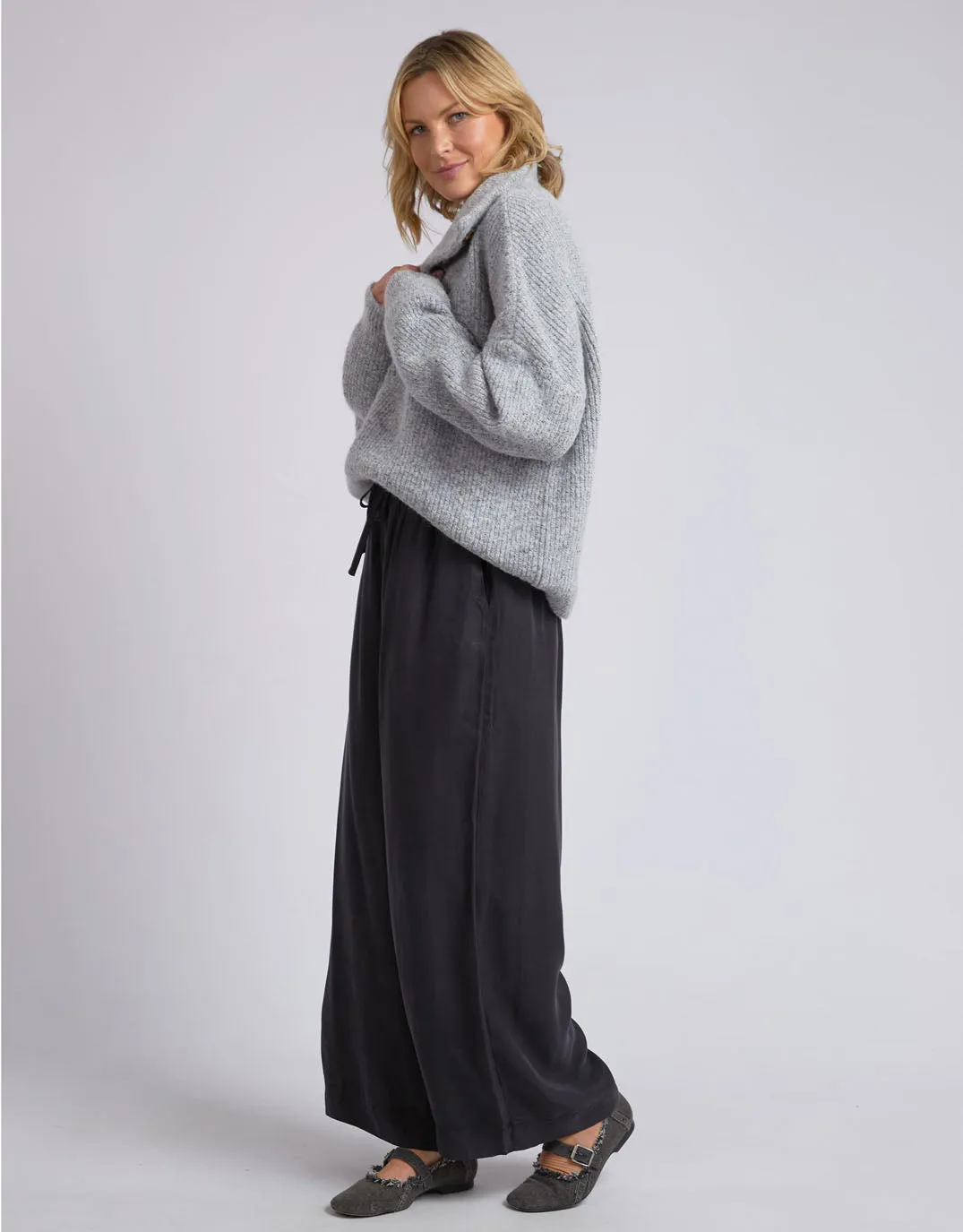 Bron Button Knit - Grey Marle