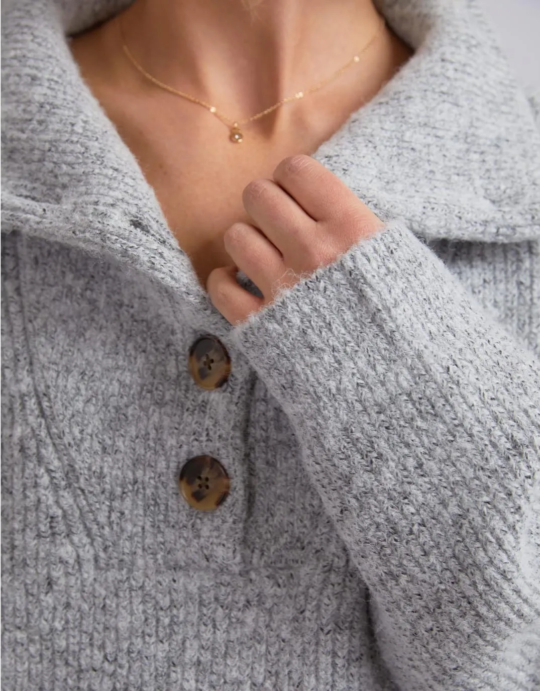 Bron Button Knit - Grey Marle