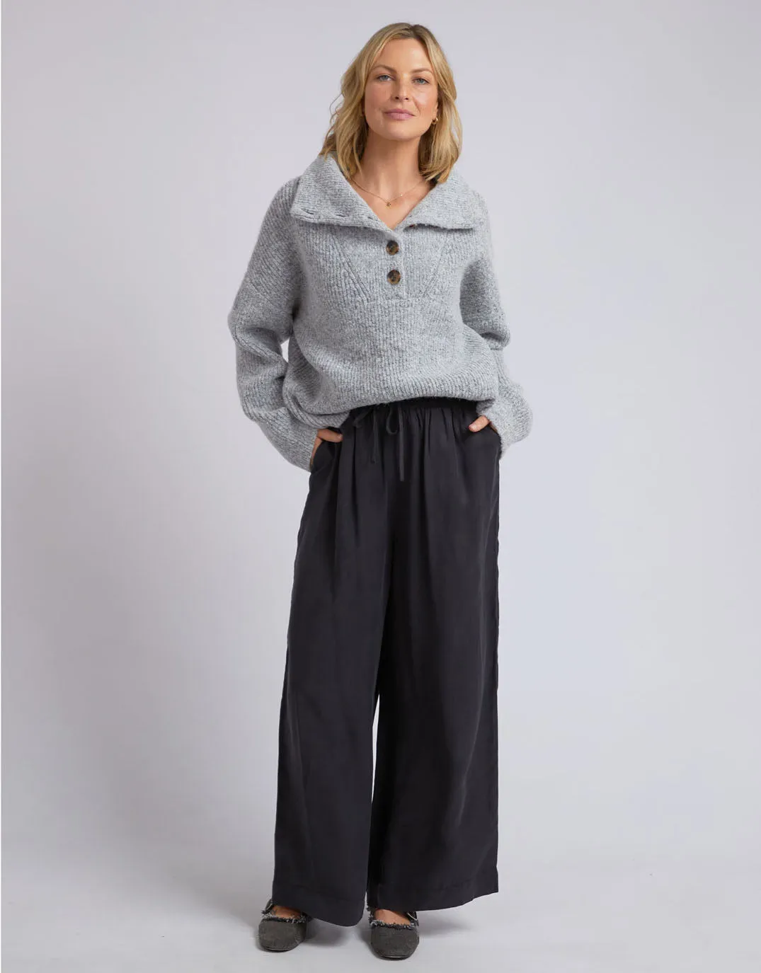 Bron Button Knit - Grey Marle