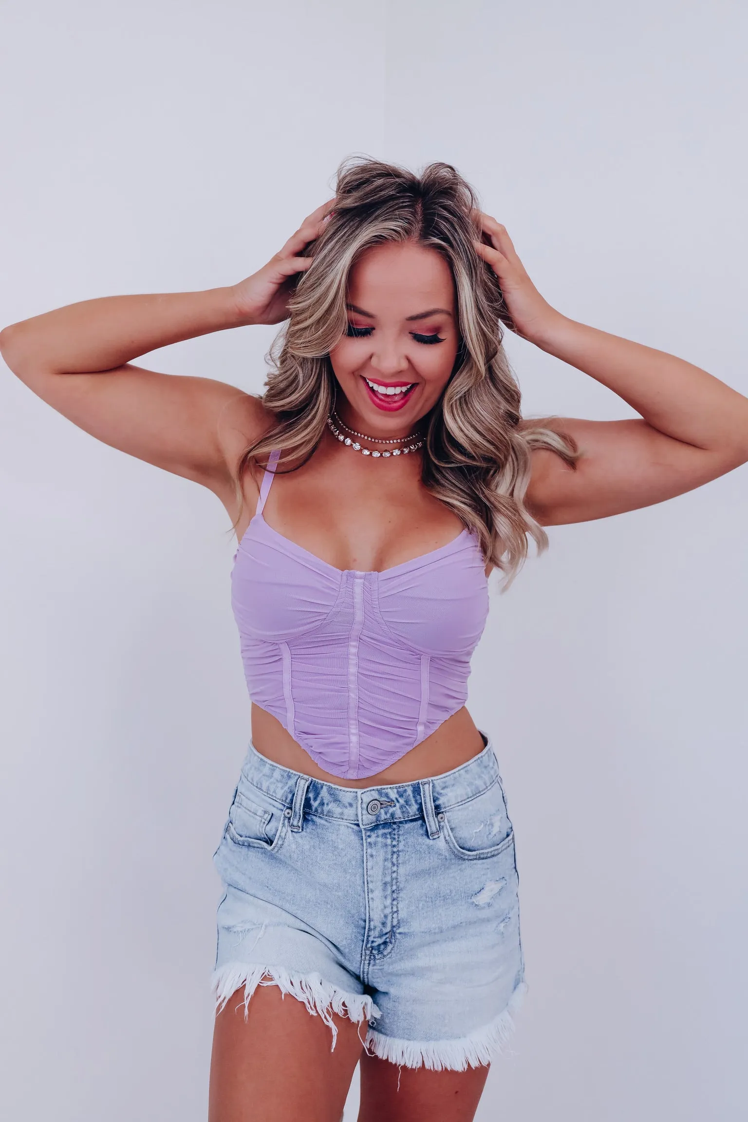 Cali Corset Mesh Crop Top - Lavender