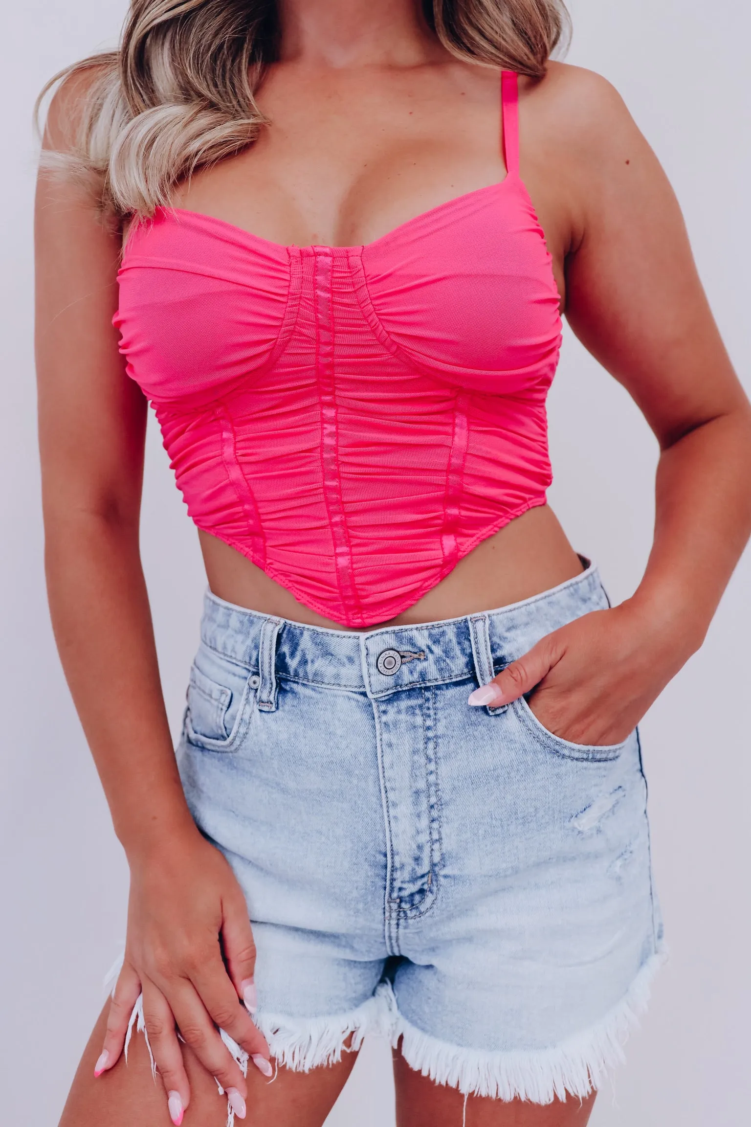 Cali Corset Mesh Crop Top - Pink