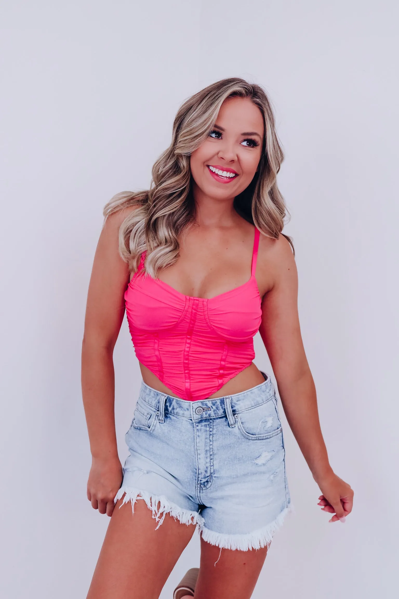 Cali Corset Mesh Crop Top - Pink