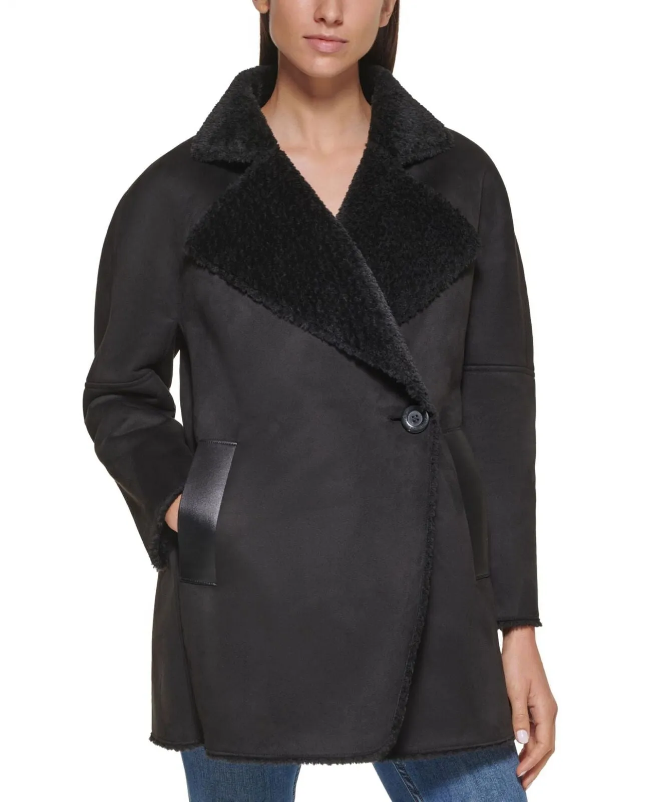 Calvin Klein Womens Midi Warm Faux Fur Coat M1IJ4472