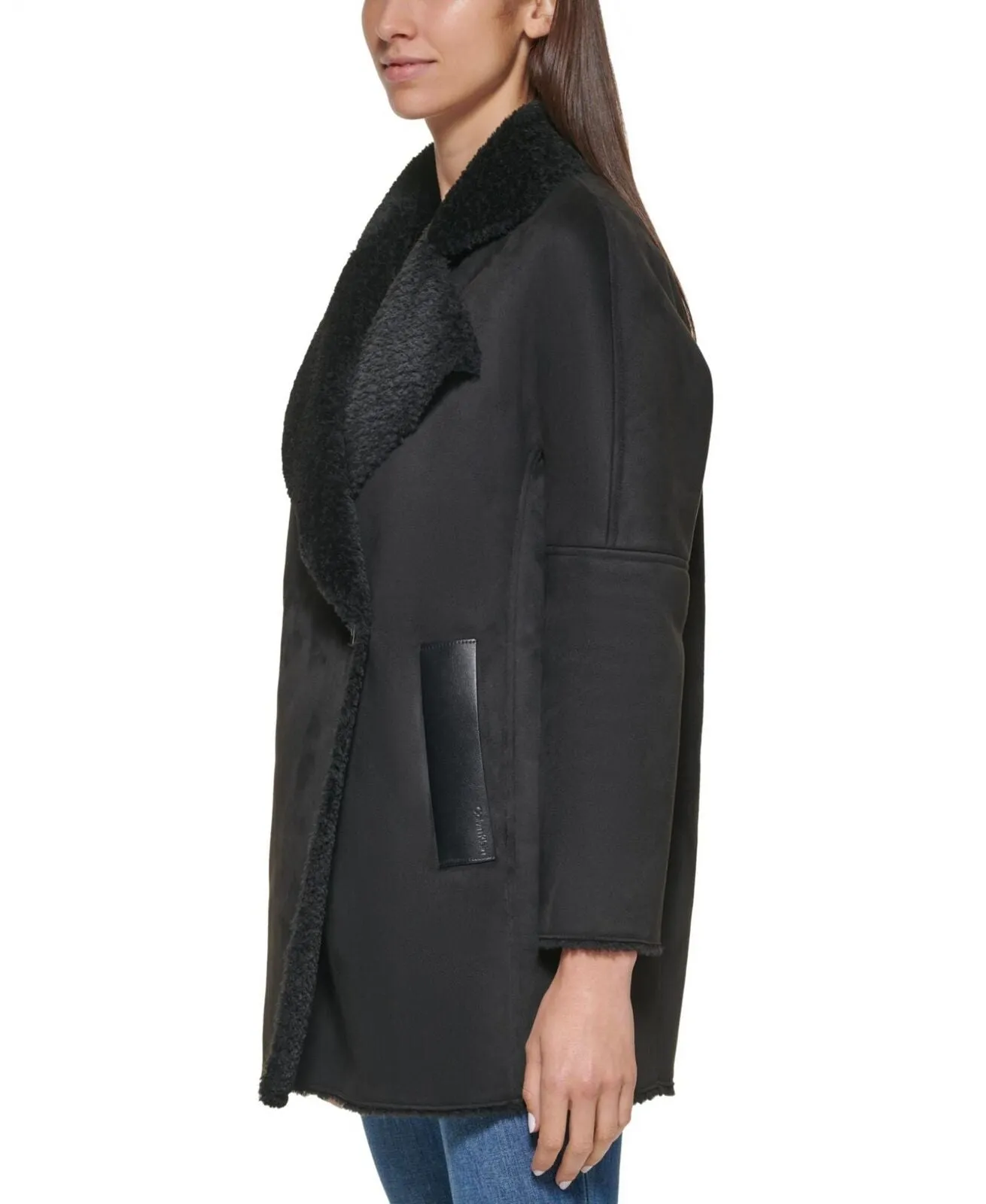 Calvin Klein Womens Midi Warm Faux Fur Coat M1IJ4472