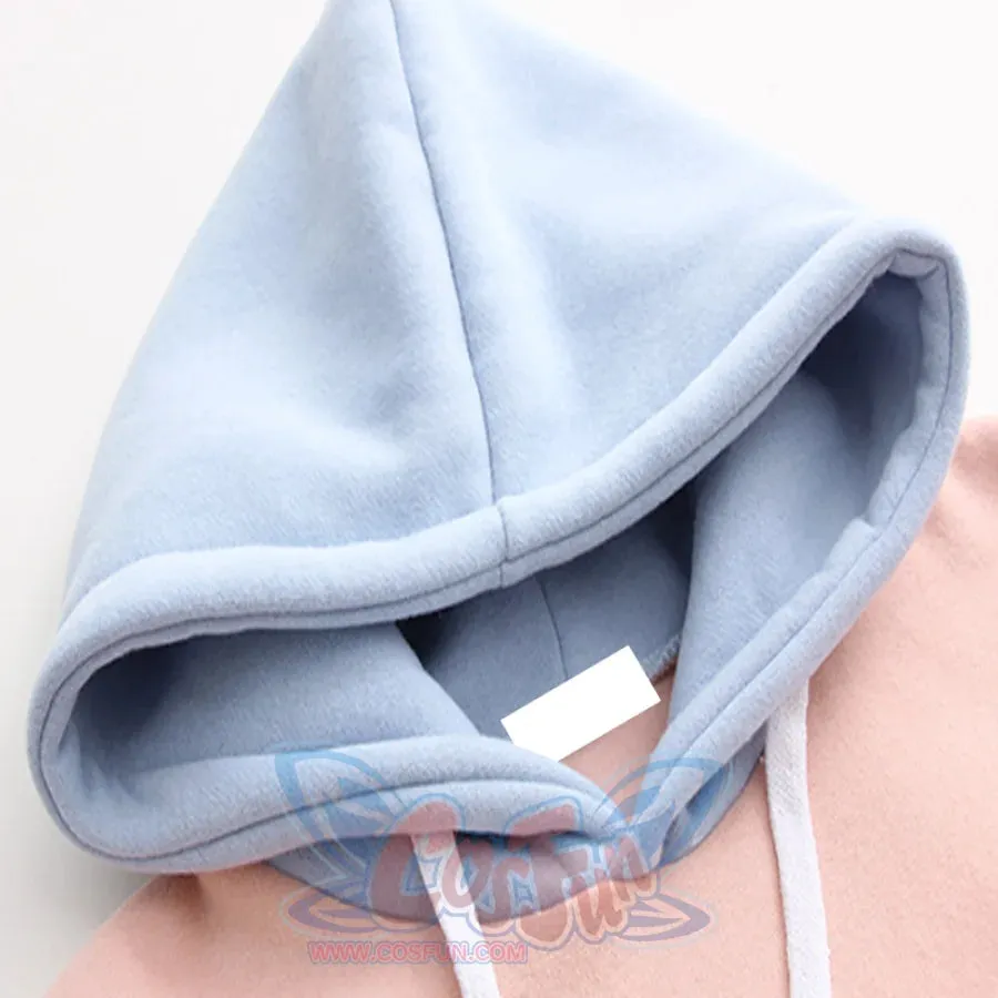 Cat Embroidery Velvet Color-block Hoodie J10021