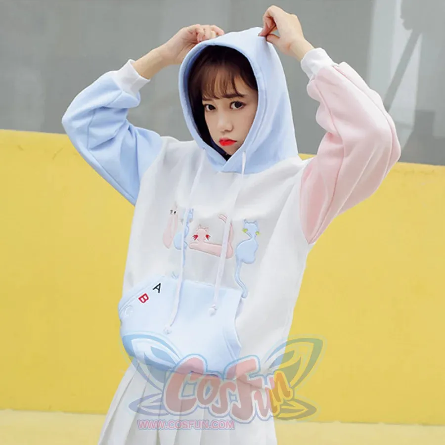 Cat Embroidery Velvet Color-block Hoodie J10021