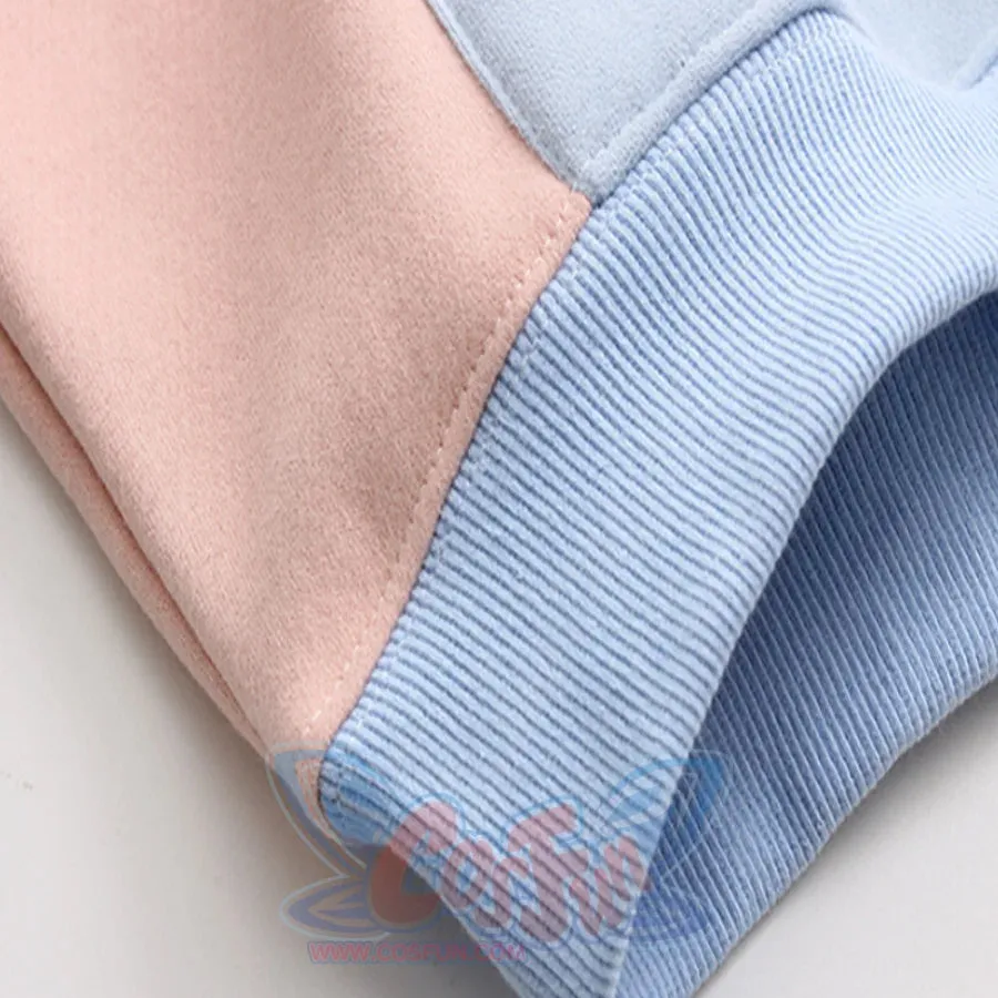 Cat Embroidery Velvet Color-block Hoodie J10021