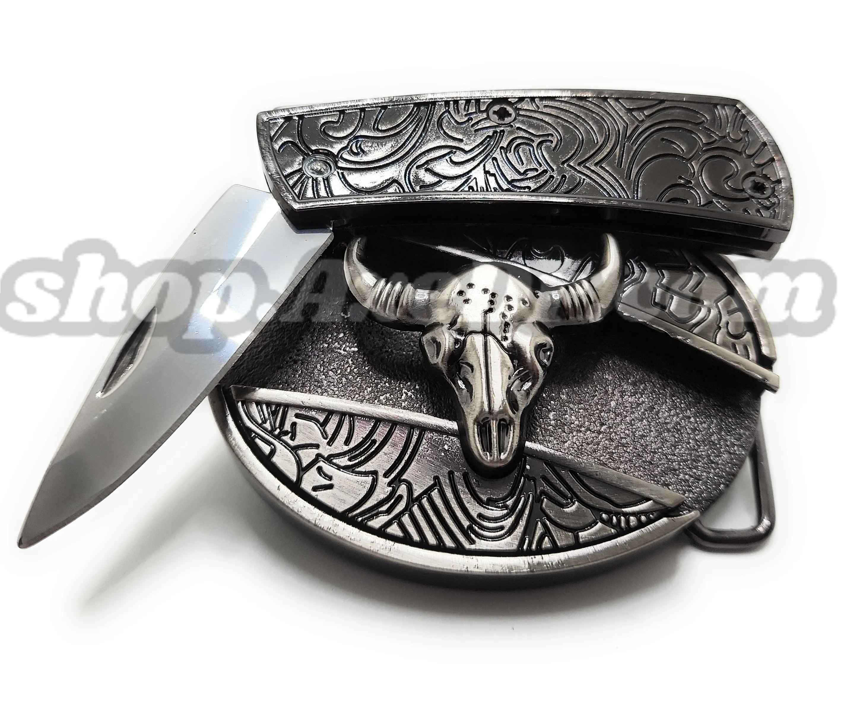 Cattle Skull Folding Knife Belt Buckle