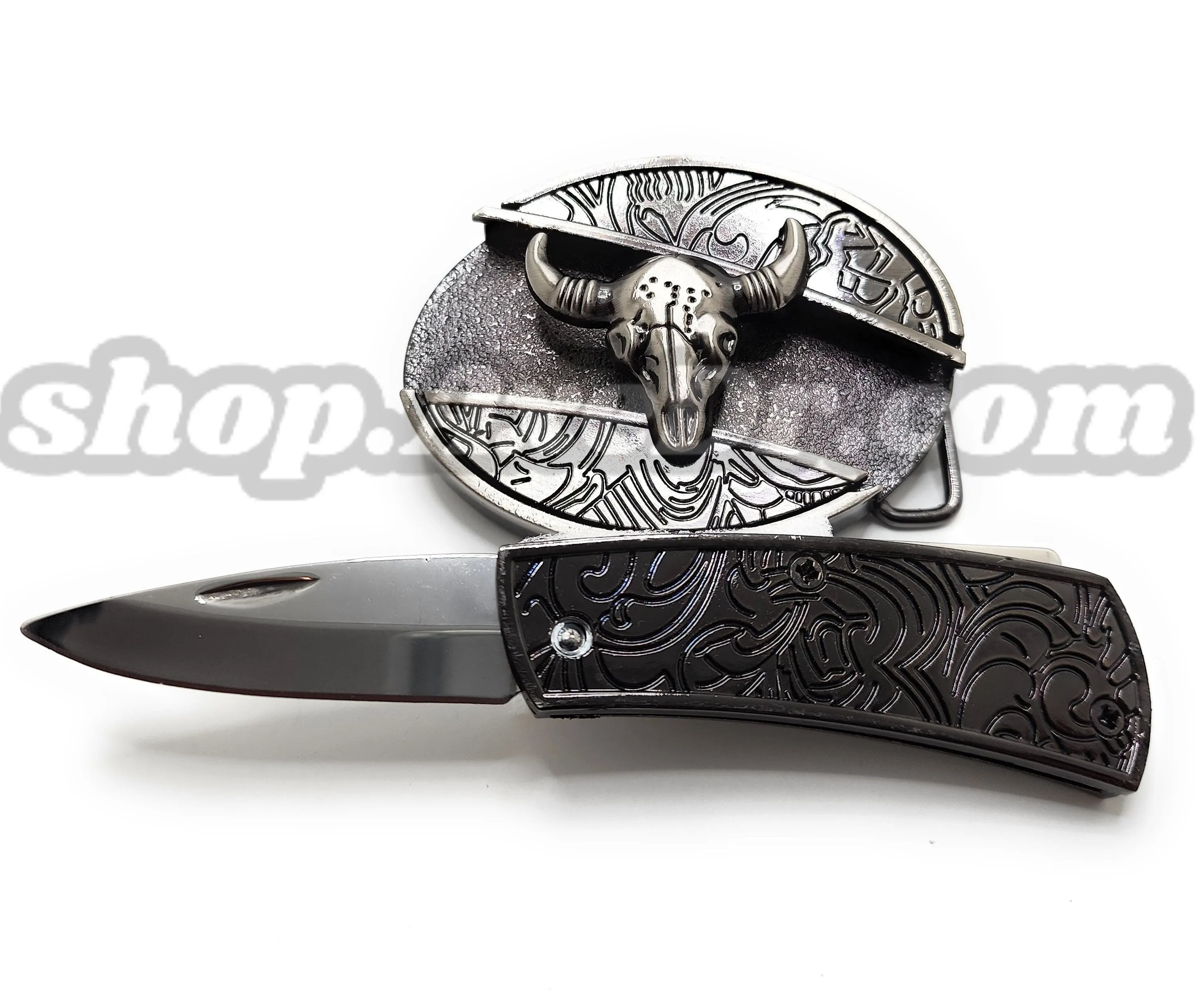 Cattle Skull Folding Knife Belt Buckle