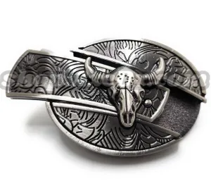 Cattle Skull Folding Knife Belt Buckle
