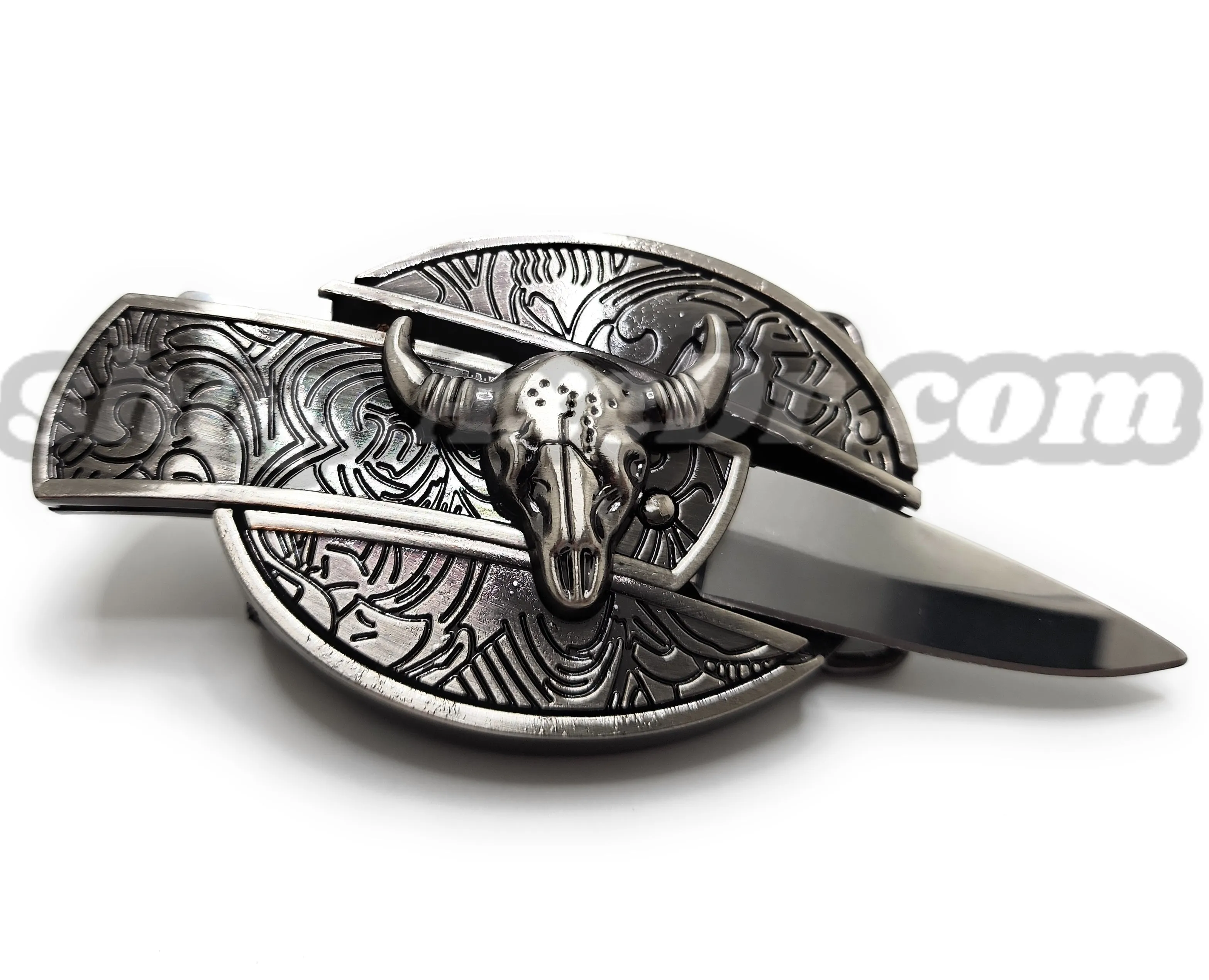 Cattle Skull Folding Knife Belt Buckle