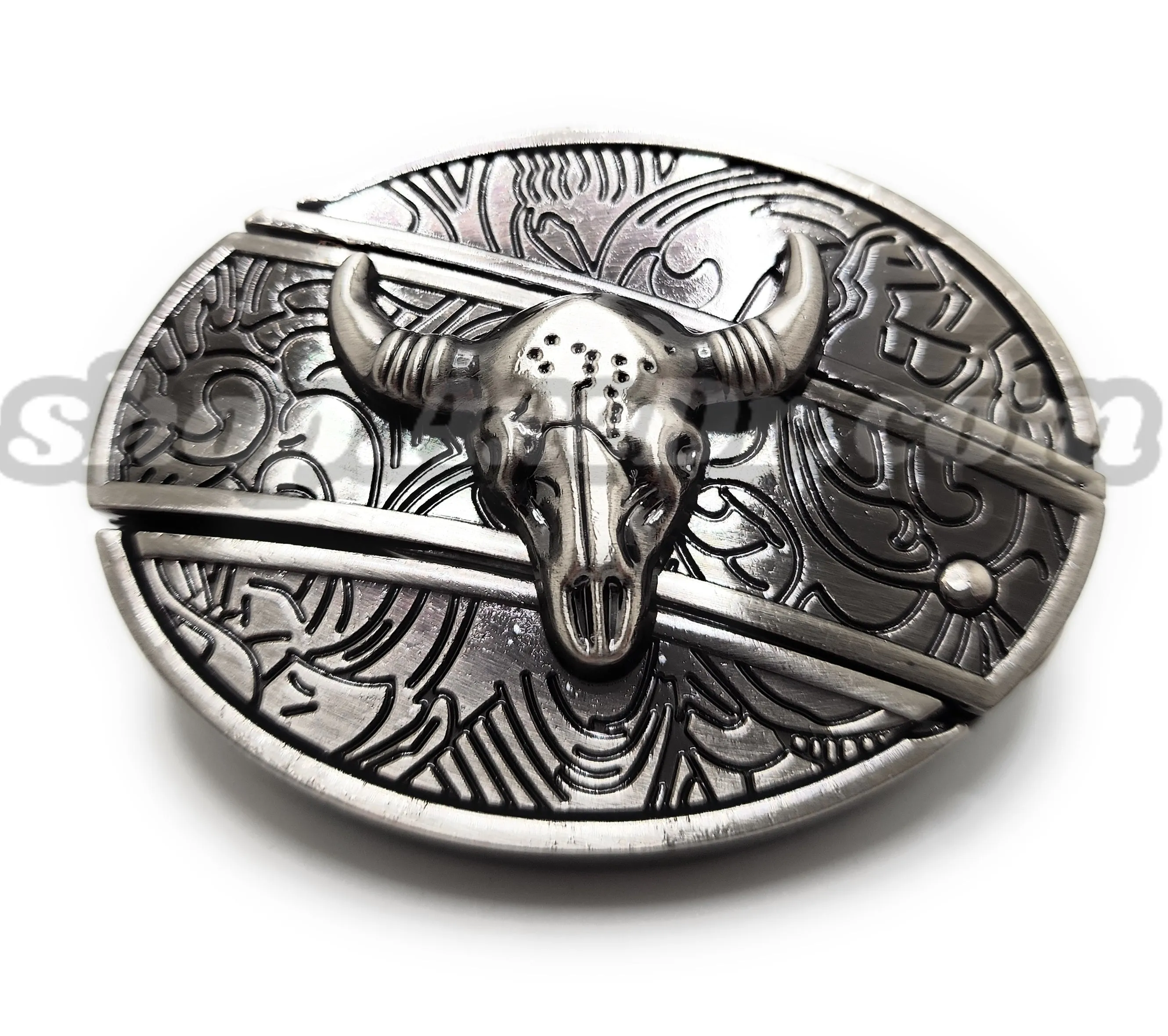 Cattle Skull Folding Knife Belt Buckle