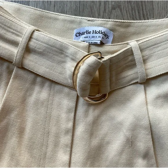 charlie holiday frankie ivory cream high waisted belted mini shorts small NEW