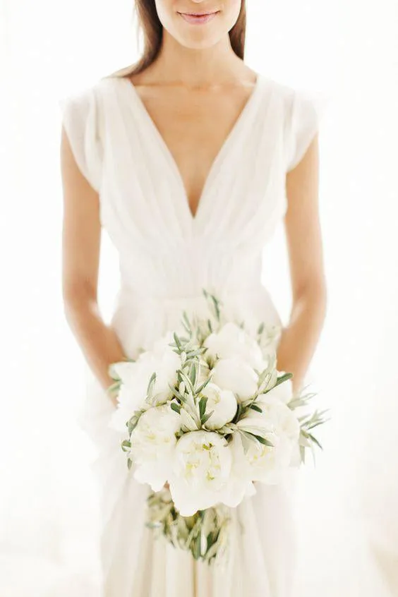 Cheap A-line V-neck Floor-length Sleeveless Long Chiffon Bridal Gown Wedding Dresses OHD162