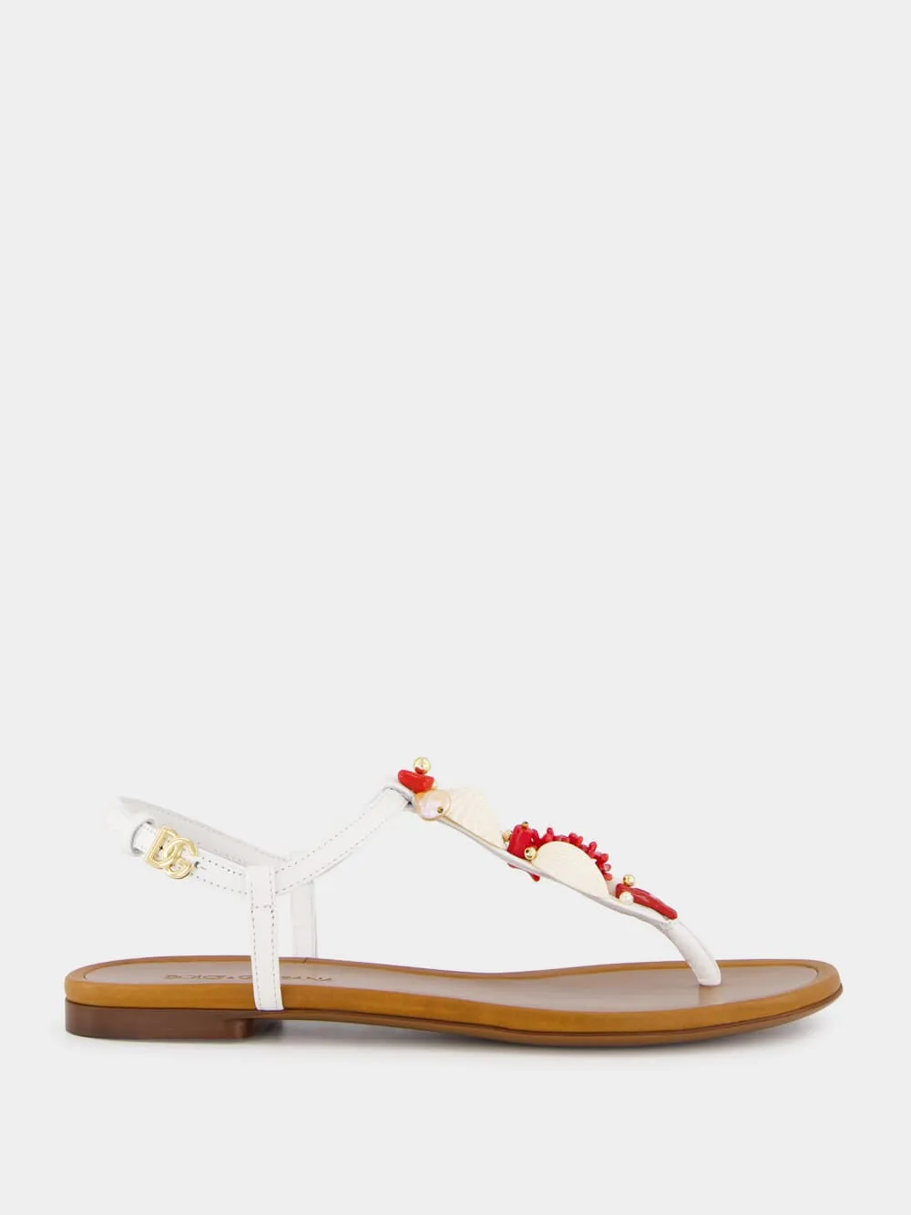 Coral Embroidery Nappa Leather Thong Sandals