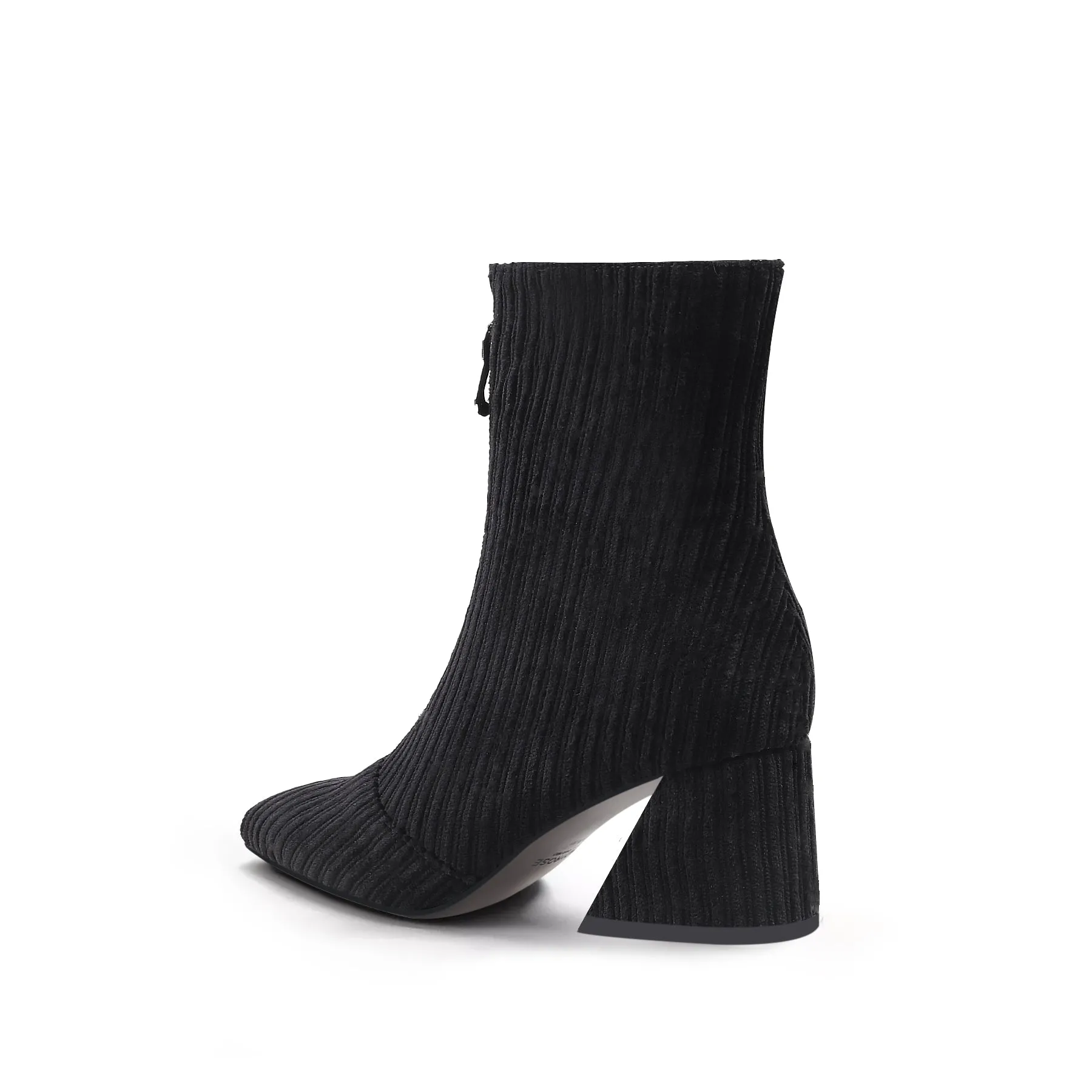 Corduroy Block Heel Ankle Boot - Black