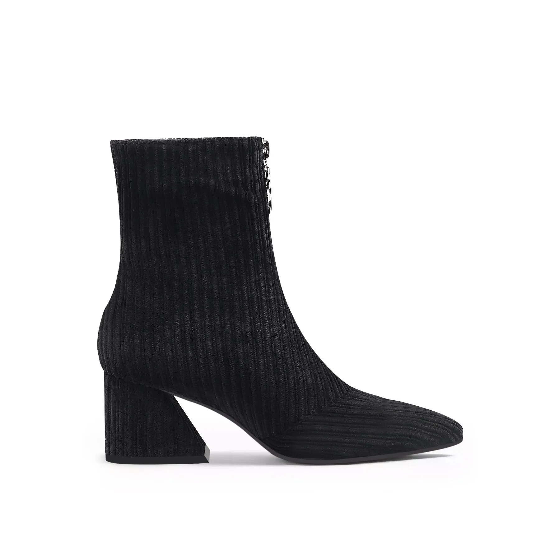 Corduroy Block Heel Ankle Boot - Black