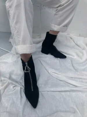 Corduroy Block Heel Ankle Boot - Black