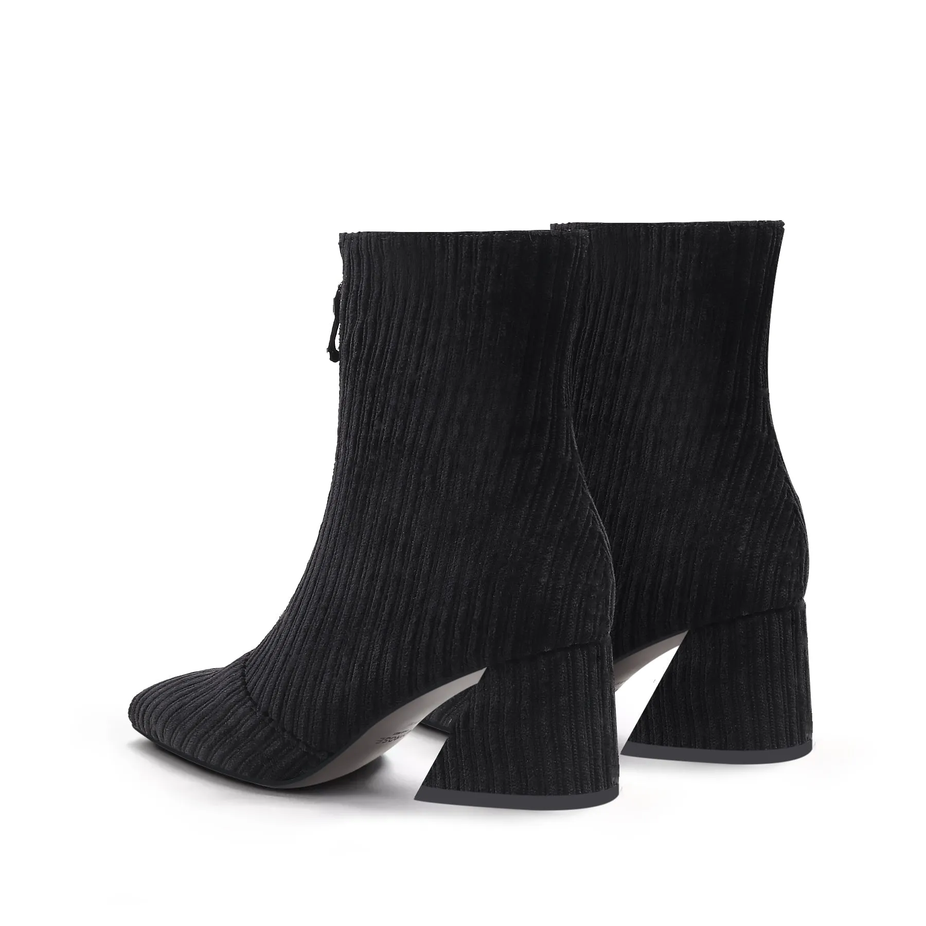 Corduroy Block Heel Ankle Boot - Black