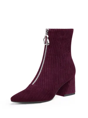 Corduroy Block Heel Ankle Boot - Wine