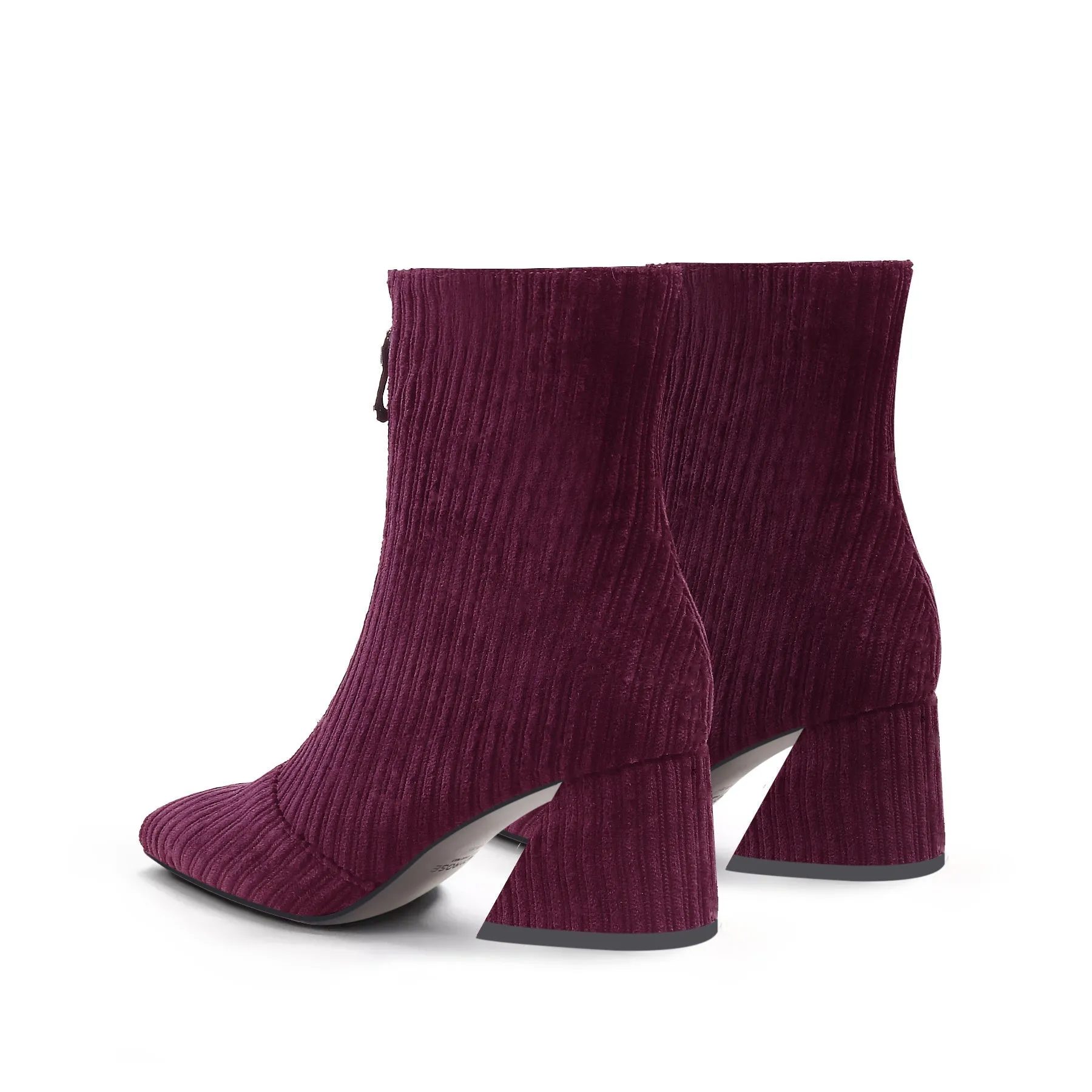 Corduroy Block Heel Ankle Boot - Wine