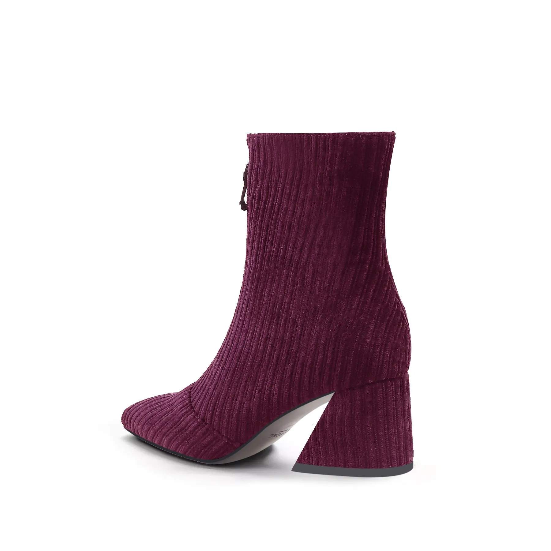 Corduroy Block Heel Ankle Boot - Wine