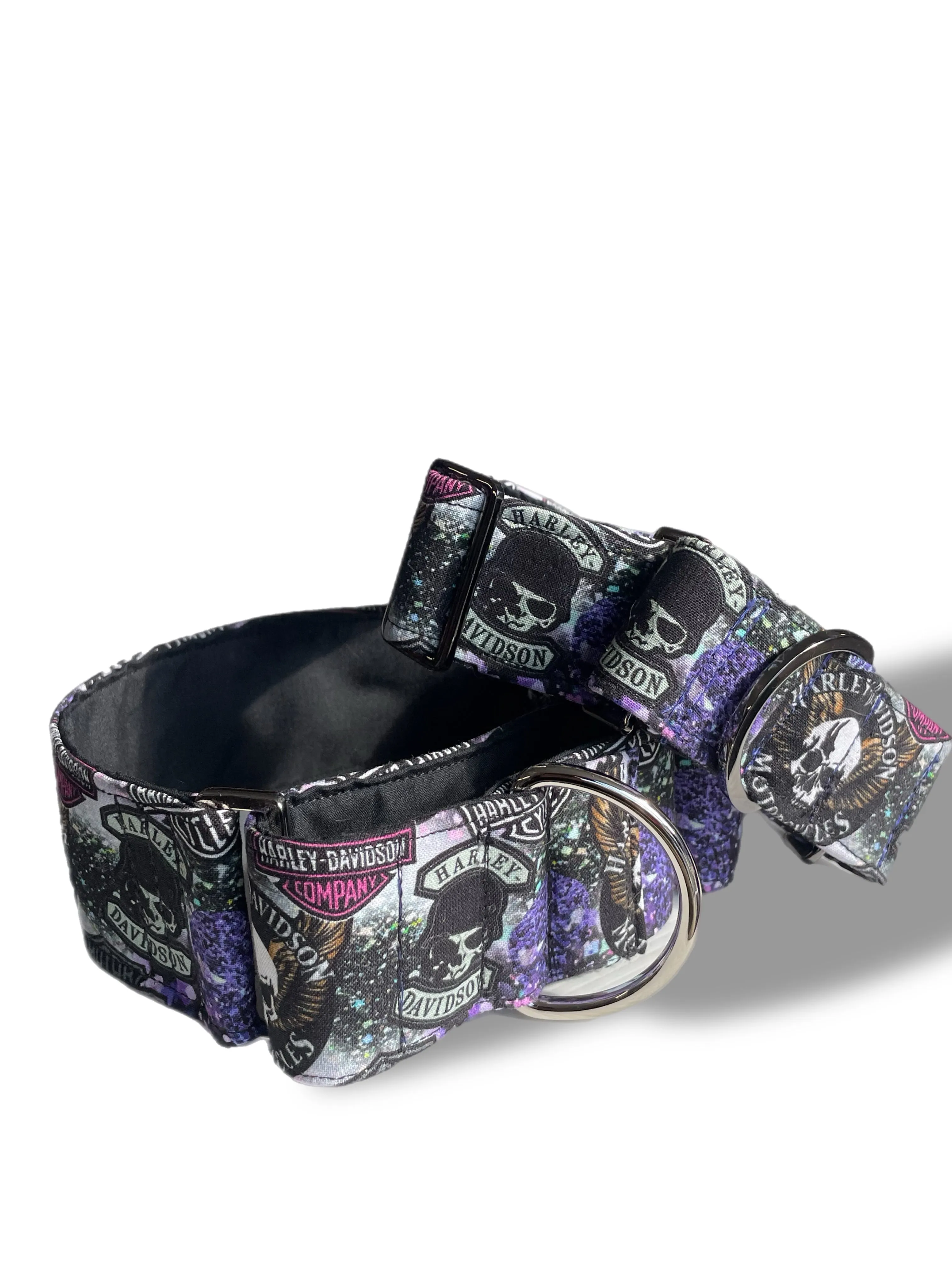 Cotton covered greyhound Martingale collar ‘Harley’ design wide super soft