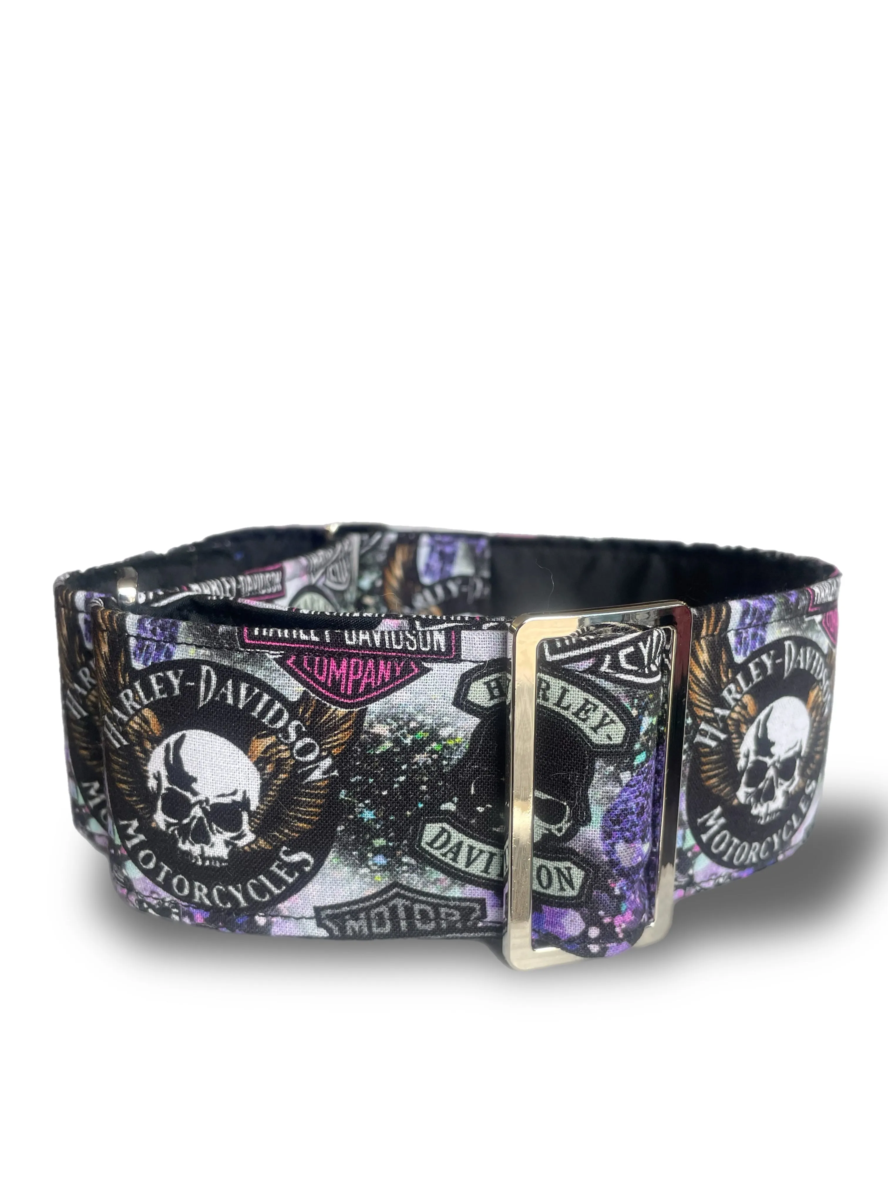 Cotton covered greyhound Martingale collar ‘Harley’ design wide super soft