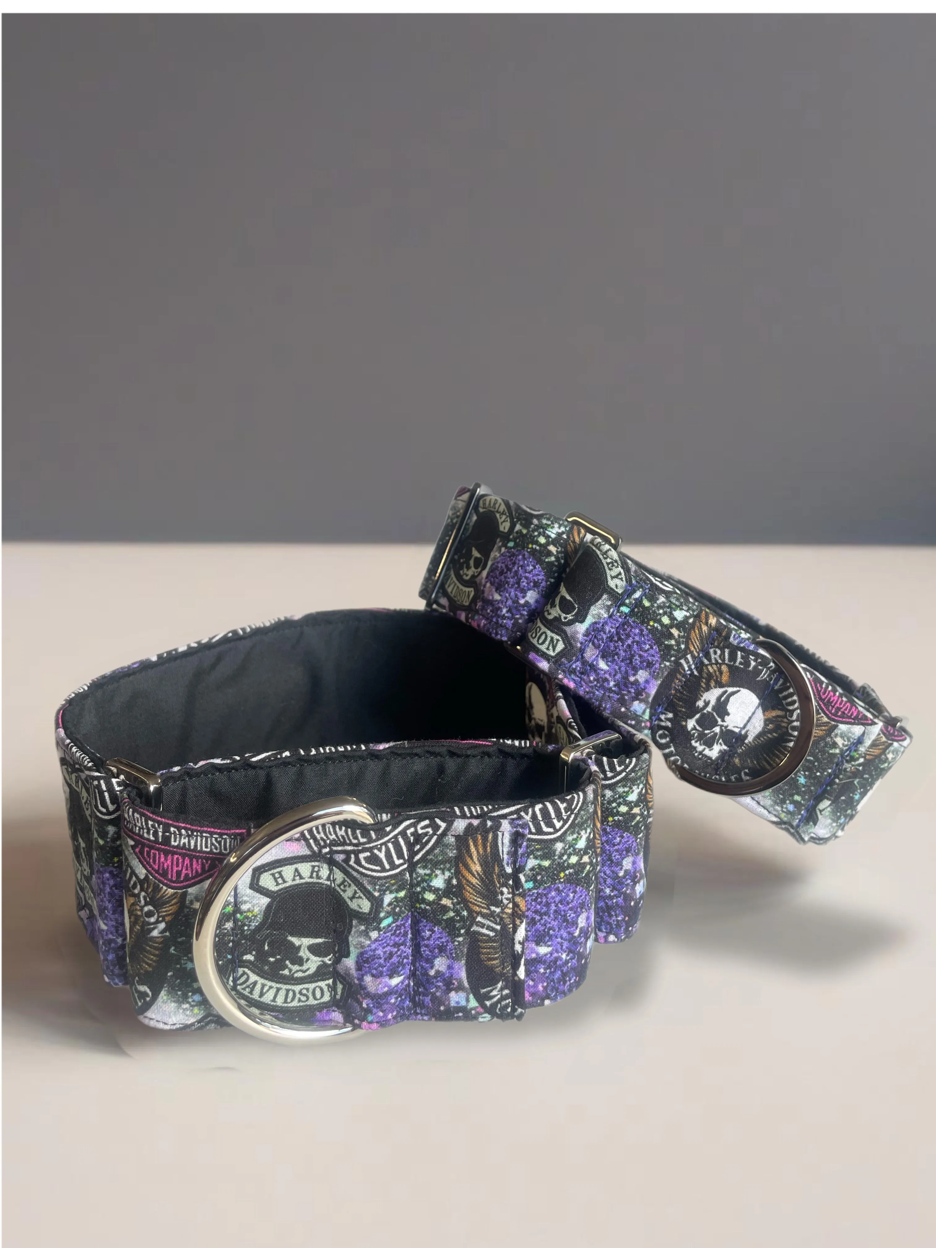 Cotton covered greyhound Martingale collar ‘Harley’ design wide super soft