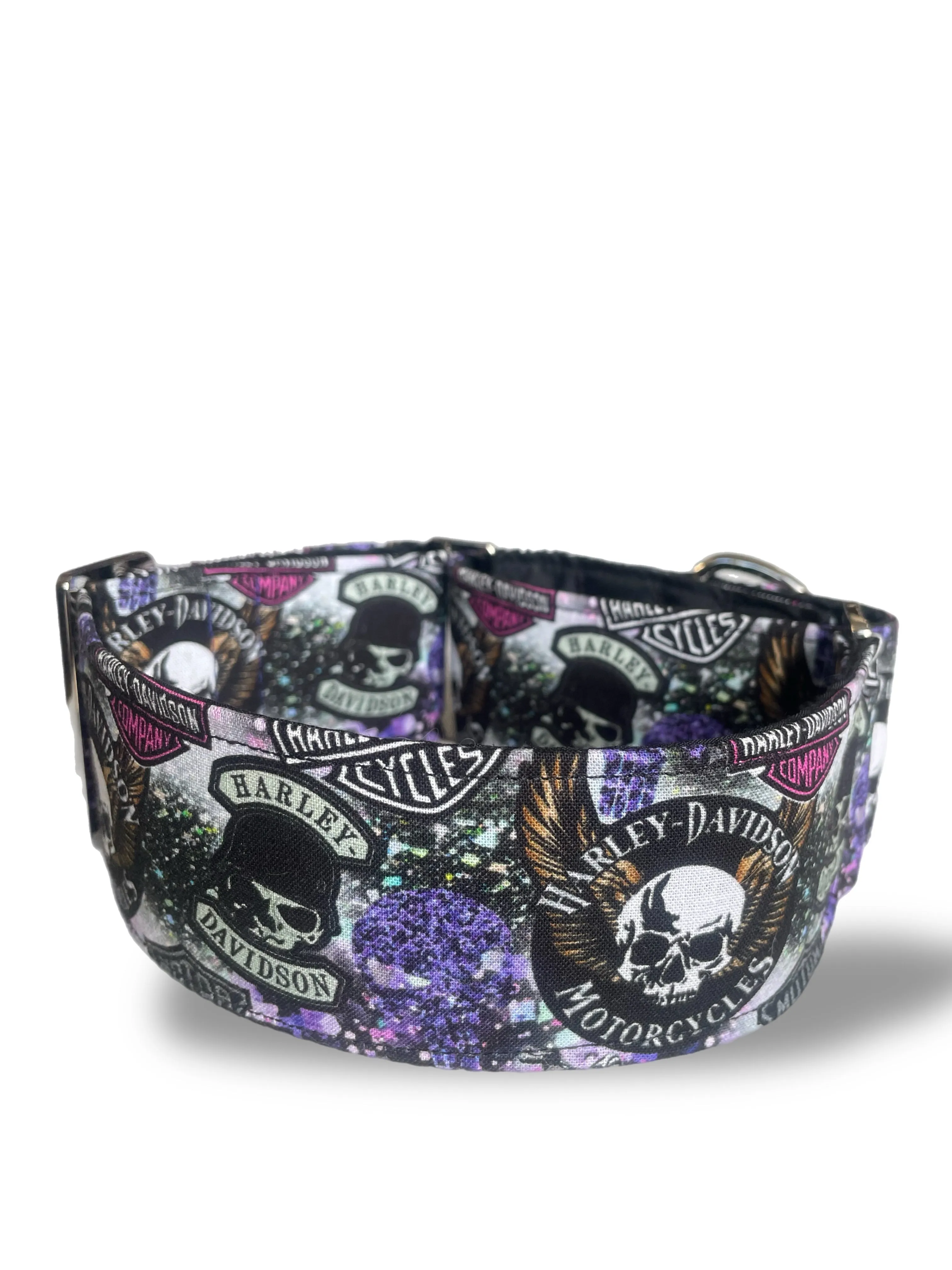 Cotton covered greyhound Martingale collar ‘Harley’ design wide super soft