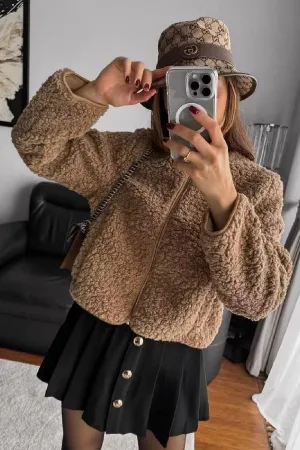 Crew Neck Warm Fleece Short Jacket Long Sleeve Coat