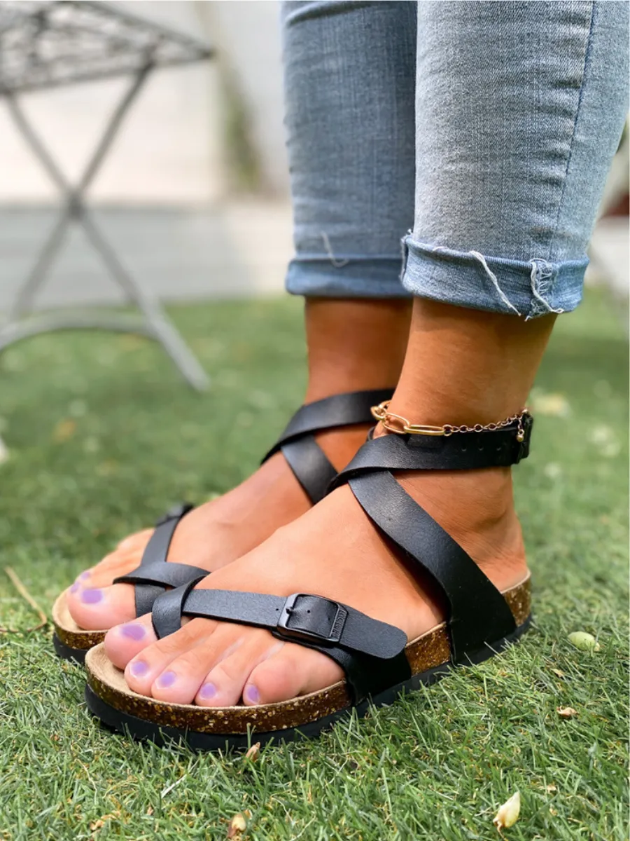 Crisscross Wrap Buckle-Up Strapes Ankle Sandals