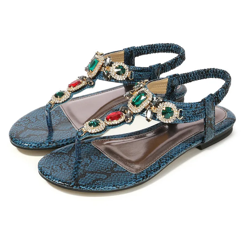 Crystal Rhinestone Flat Sandals