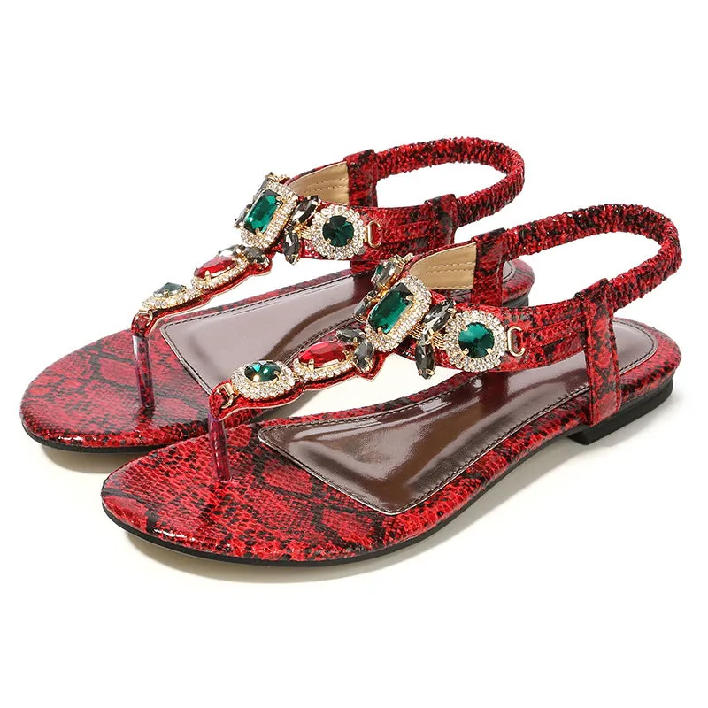 Crystal Rhinestone Flat Sandals