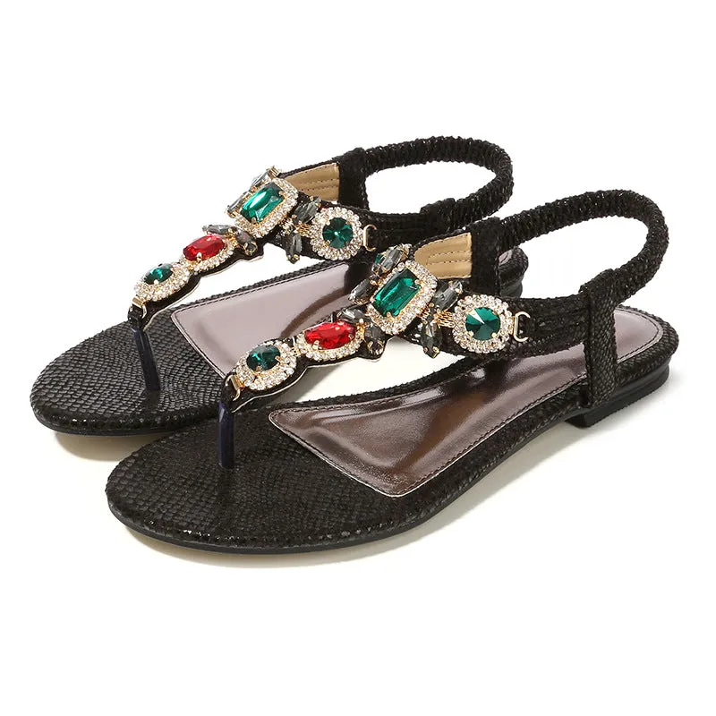 Crystal Rhinestone Flat Sandals